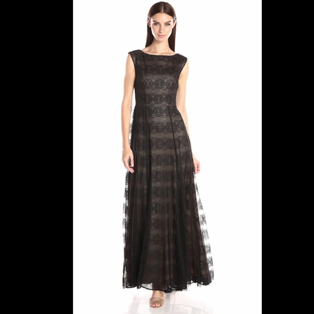 Vera Wang black lace nude lining gown/dress/maxi